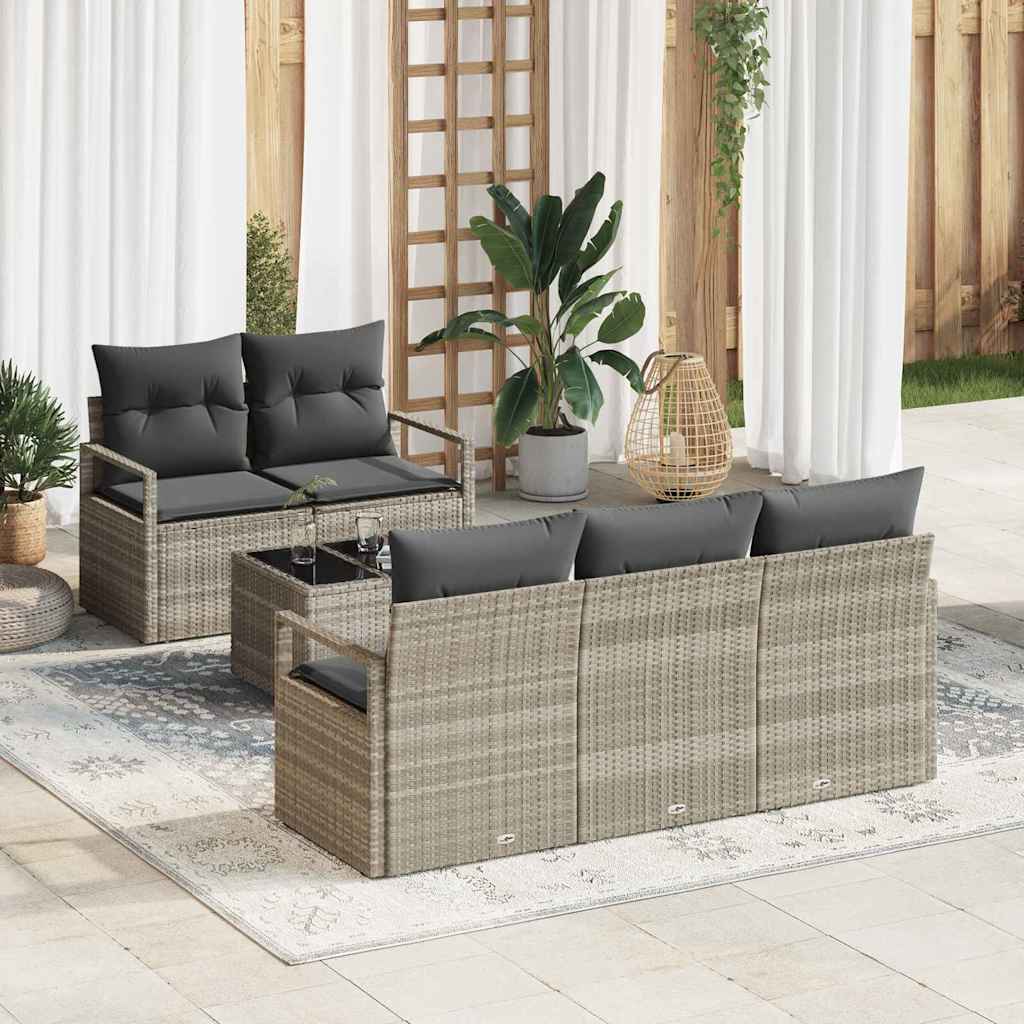 Bankstel met kussen 6 pcs Lichtgrijs poly rattan is nu te koop bij PeponiXL, paradijselijk wonen!