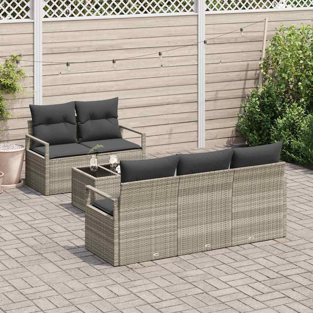 Bankstel met kussen 6 pcs Lichtgrijs poly rattan is nu te koop bij PeponiXL, paradijselijk wonen!