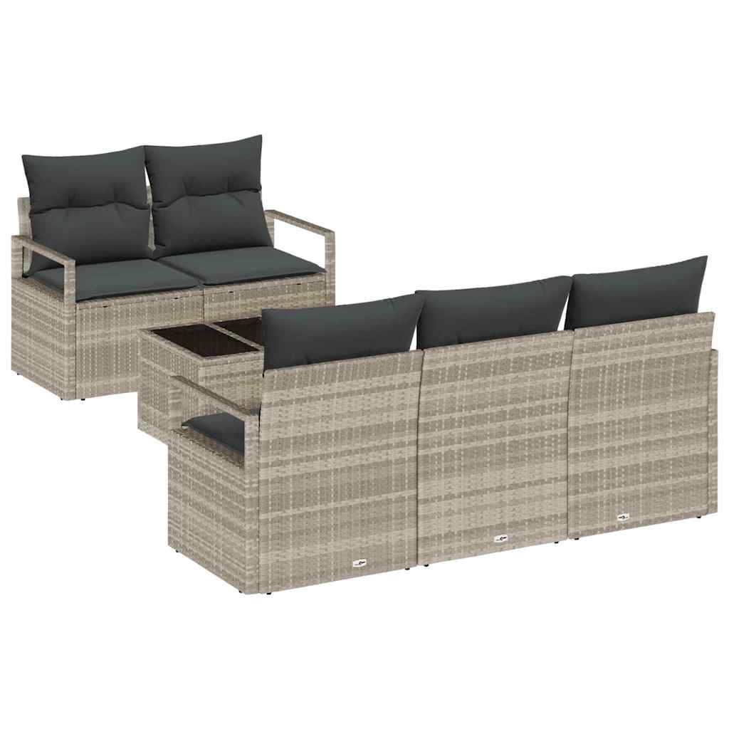 Bankstel met kussen 6 pcs Lichtgrijs poly rattan is nu te koop bij PeponiXL, paradijselijk wonen!