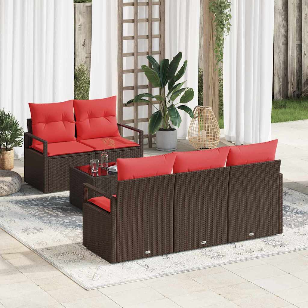 Bankstel 6 pcs Bruin en Rood poly rattan is nu te koop bij PeponiXL, paradijselijk wonen!