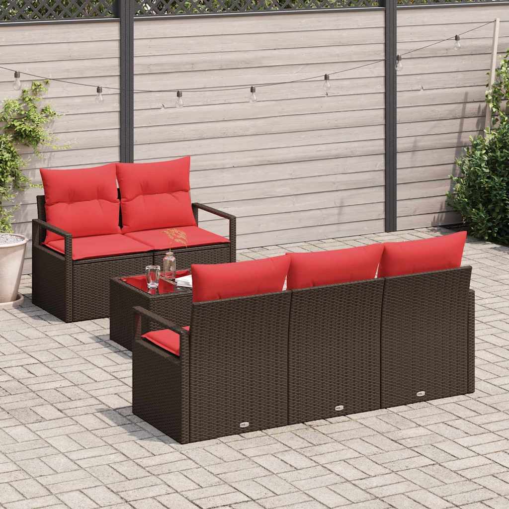 Bankstel 6 pcs Bruin en Rood poly rattan is nu te koop bij PeponiXL, paradijselijk wonen!