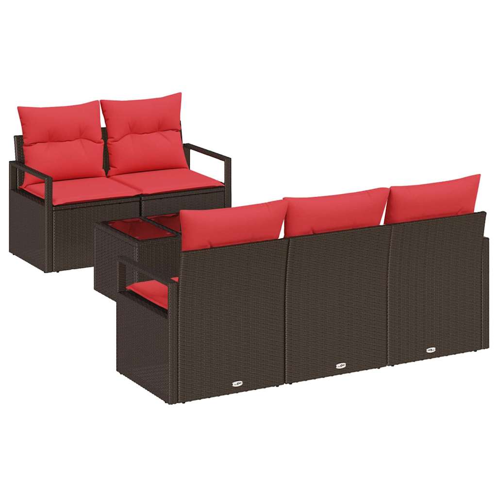 Bankstel 6 pcs Bruin en Rood poly rattan is nu te koop bij PeponiXL, paradijselijk wonen!