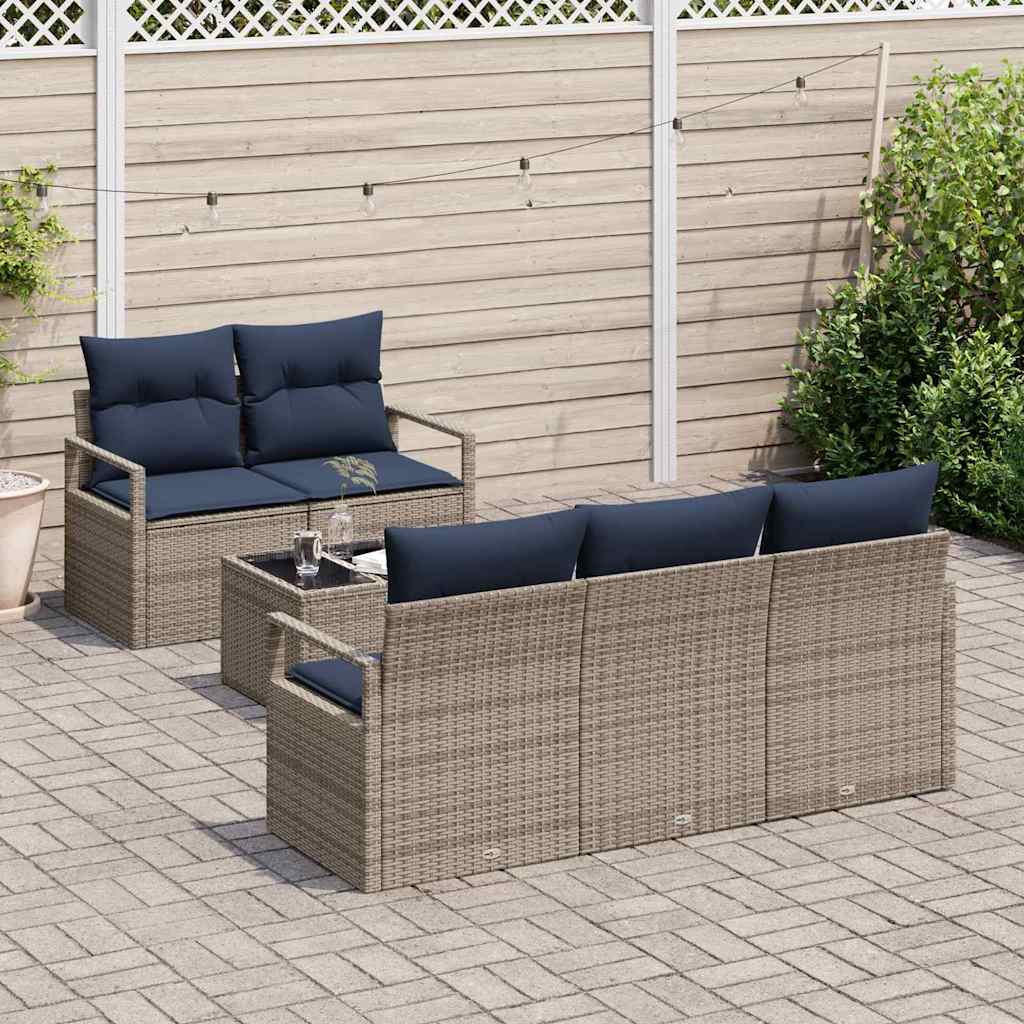 Bankstel 6 pcs Grijs en Marineblauw poly rattan is nu te koop bij PeponiXL, paradijselijk wonen!