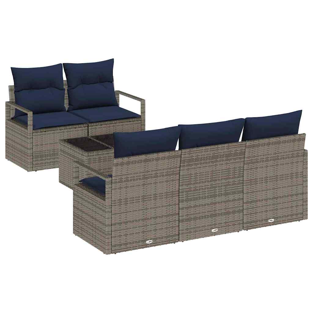 Bankstel 6 pcs Grijs en Marineblauw poly rattan is nu te koop bij PeponiXL, paradijselijk wonen!