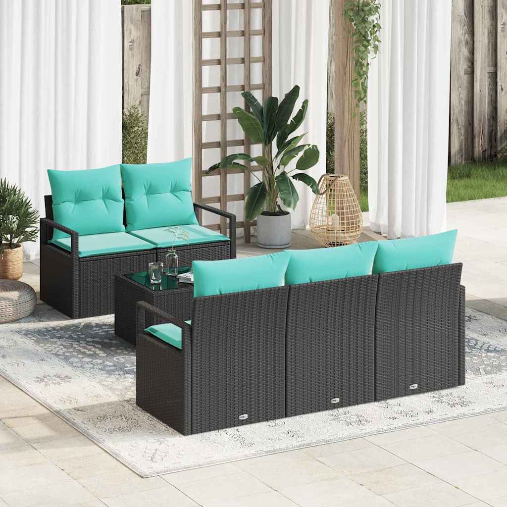 Bankstel 6 pcs Zwart en Turquoise poly rattan is nu te koop bij PeponiXL, paradijselijk wonen!