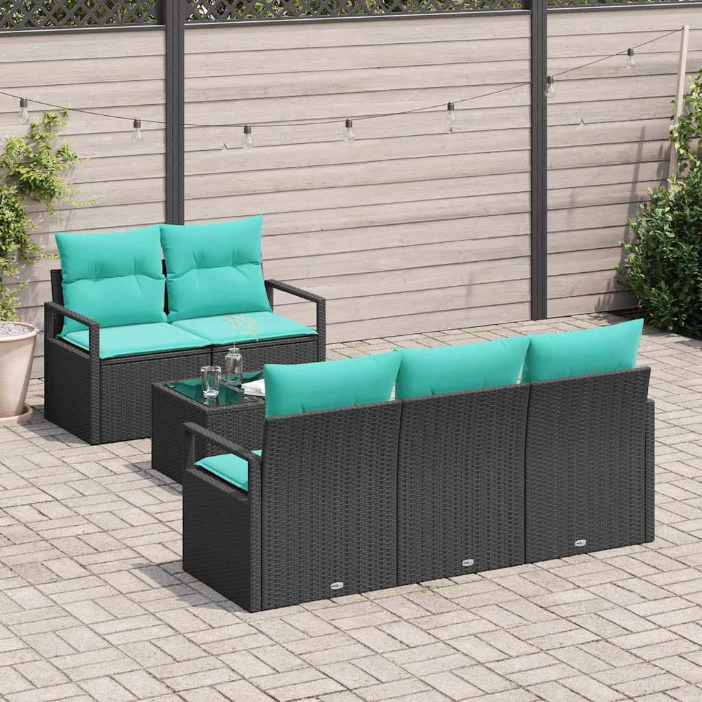 Bankstel 6 pcs Zwart en Turquoise poly rattan is nu te koop bij PeponiXL, paradijselijk wonen!