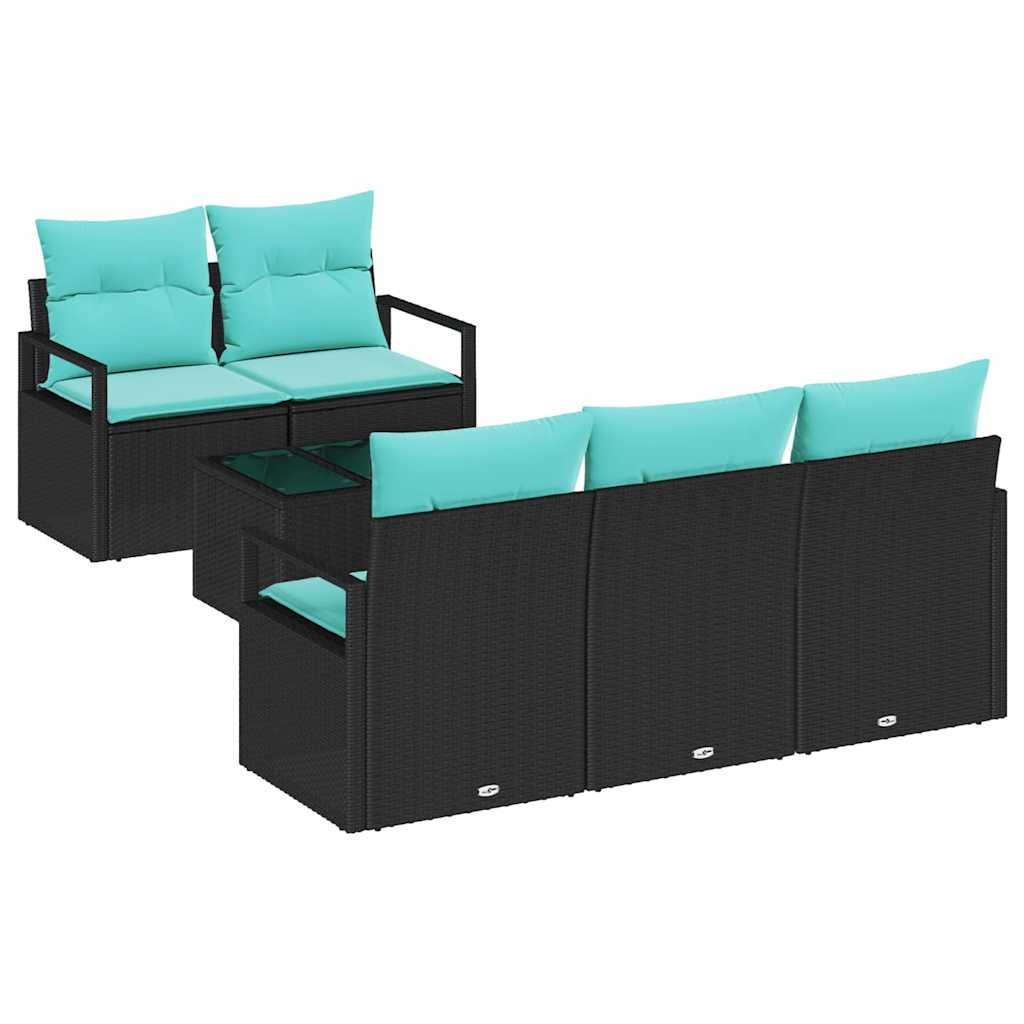 Bankstel 6 pcs Zwart en Turquoise poly rattan is nu te koop bij PeponiXL, paradijselijk wonen!