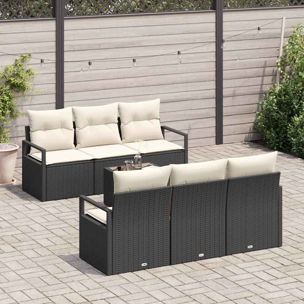 Bankstel 7 pcs Zwart en Crème poly rattan is nu te koop bij PeponiXL, paradijselijk wonen!