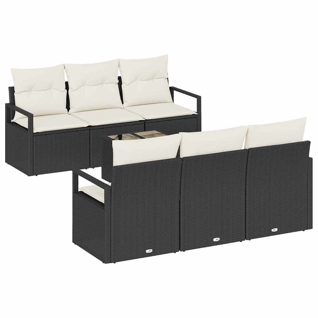 Bankstel 7 pcs Zwart en Crème poly rattan is nu te koop bij PeponiXL, paradijselijk wonen!