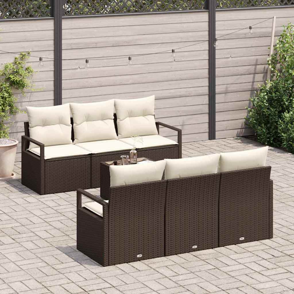 Bankstel 7 pcs Bruin en Crème poly rattan is nu te koop bij PeponiXL, paradijselijk wonen!