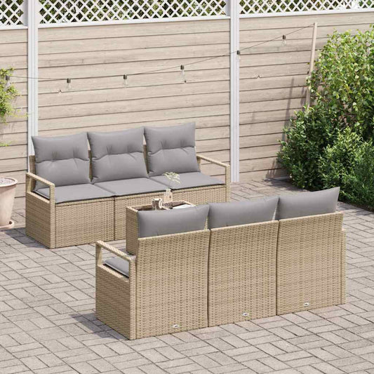 Bankstel met kussen 7 pcs Beige en Grijs poly rattan is nu te koop bij PeponiXL, paradijselijk wonen!