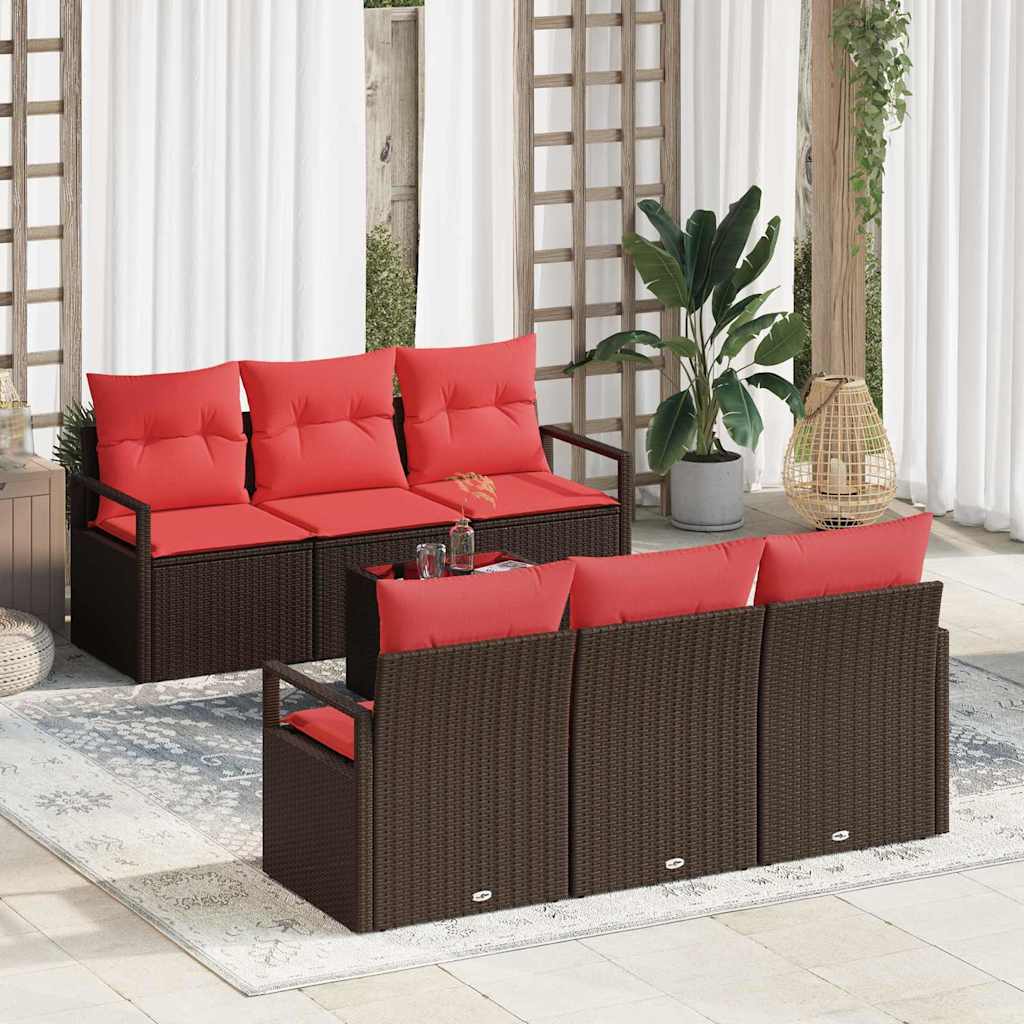 Bankstel met kussen 7 pcs Bruin en Rood poly rattan is nu te koop bij PeponiXL, paradijselijk wonen!