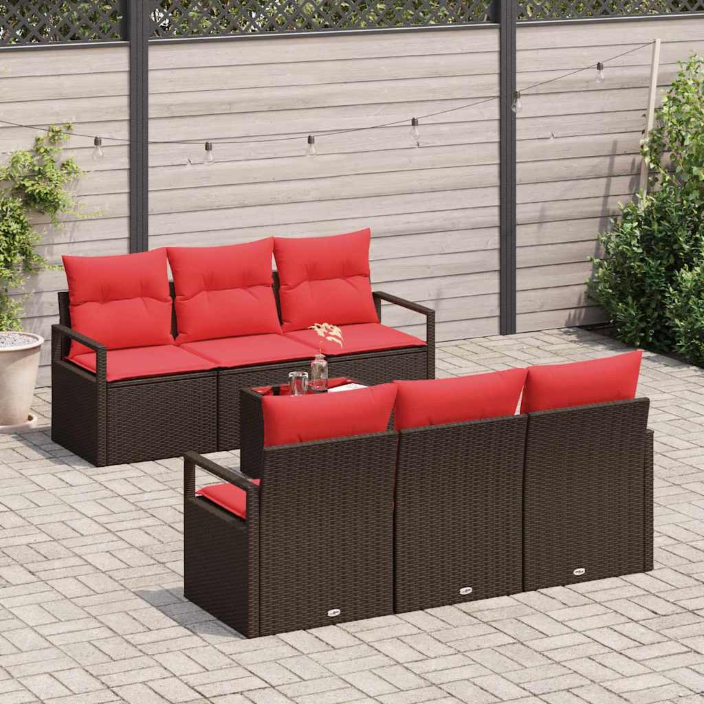 Bankstel met kussen 7 pcs Bruin en Rood poly rattan is nu te koop bij PeponiXL, paradijselijk wonen!