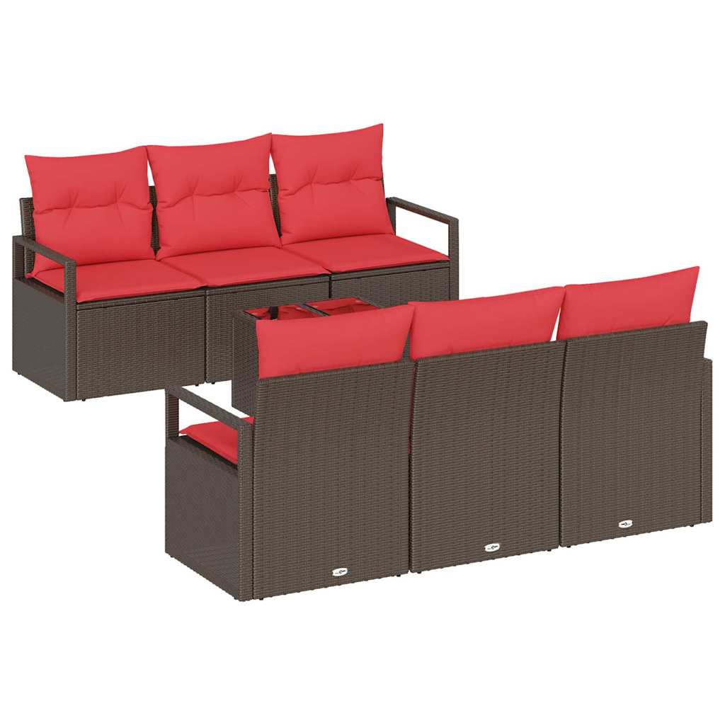 Bankstel met kussen 7 pcs Bruin en Rood poly rattan is nu te koop bij PeponiXL, paradijselijk wonen!