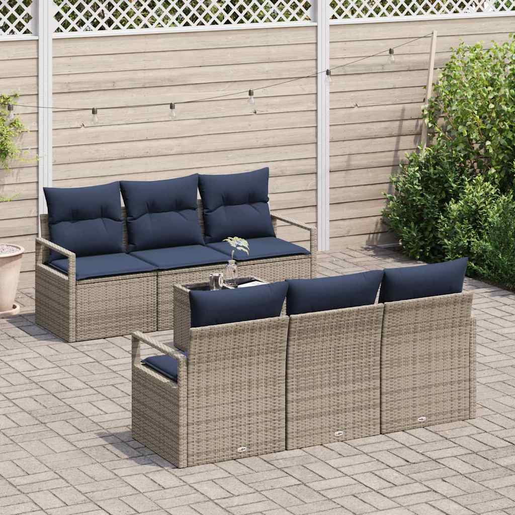 Bankstel met kussen 7 pcs Grijs en Marineblauw poly rattan is nu te koop bij PeponiXL, paradijselijk wonen!