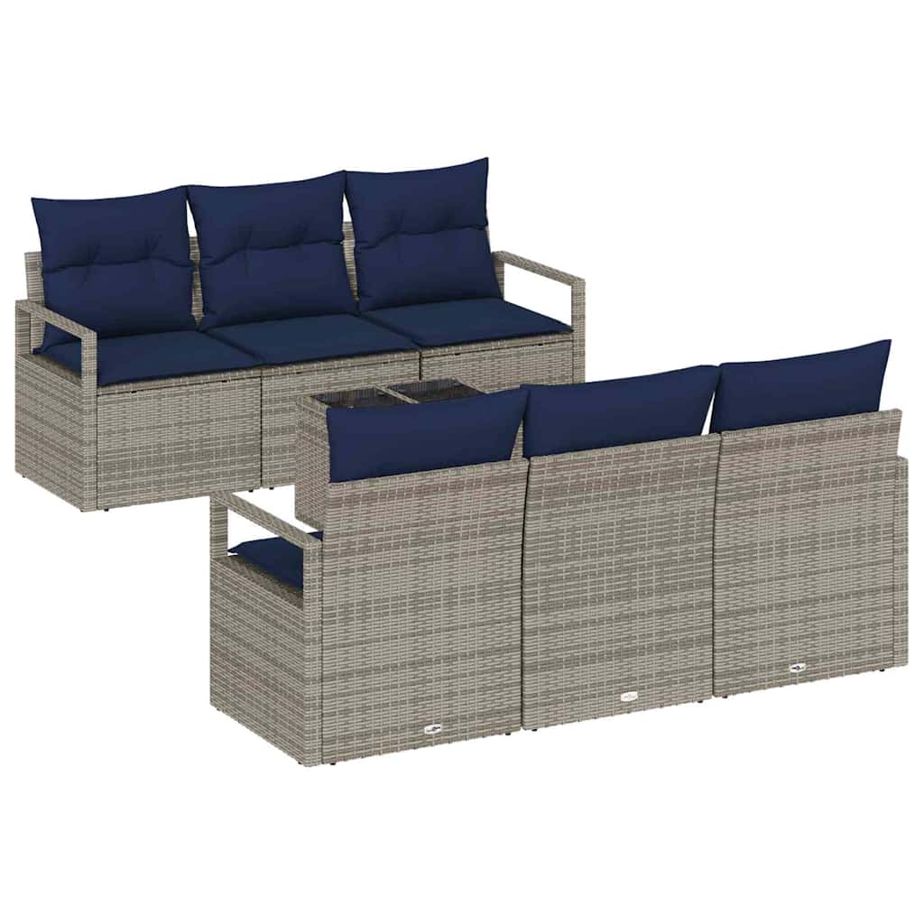 Bankstel met kussen 7 pcs Grijs en Marineblauw poly rattan is nu te koop bij PeponiXL, paradijselijk wonen!
