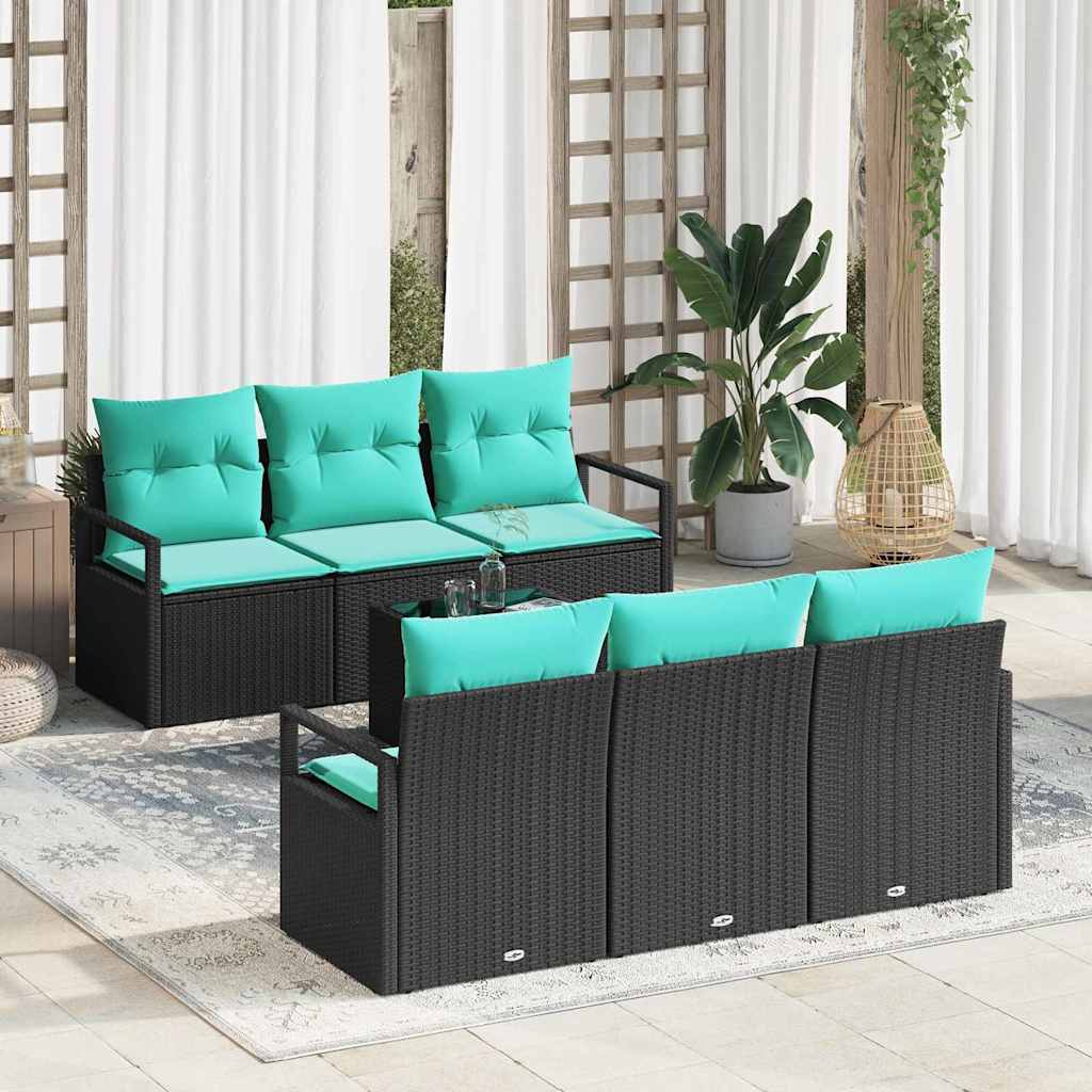 Bankstel met kussen 7 pcs Zwart en Turquoise poly rattan is nu te koop bij PeponiXL, paradijselijk wonen!