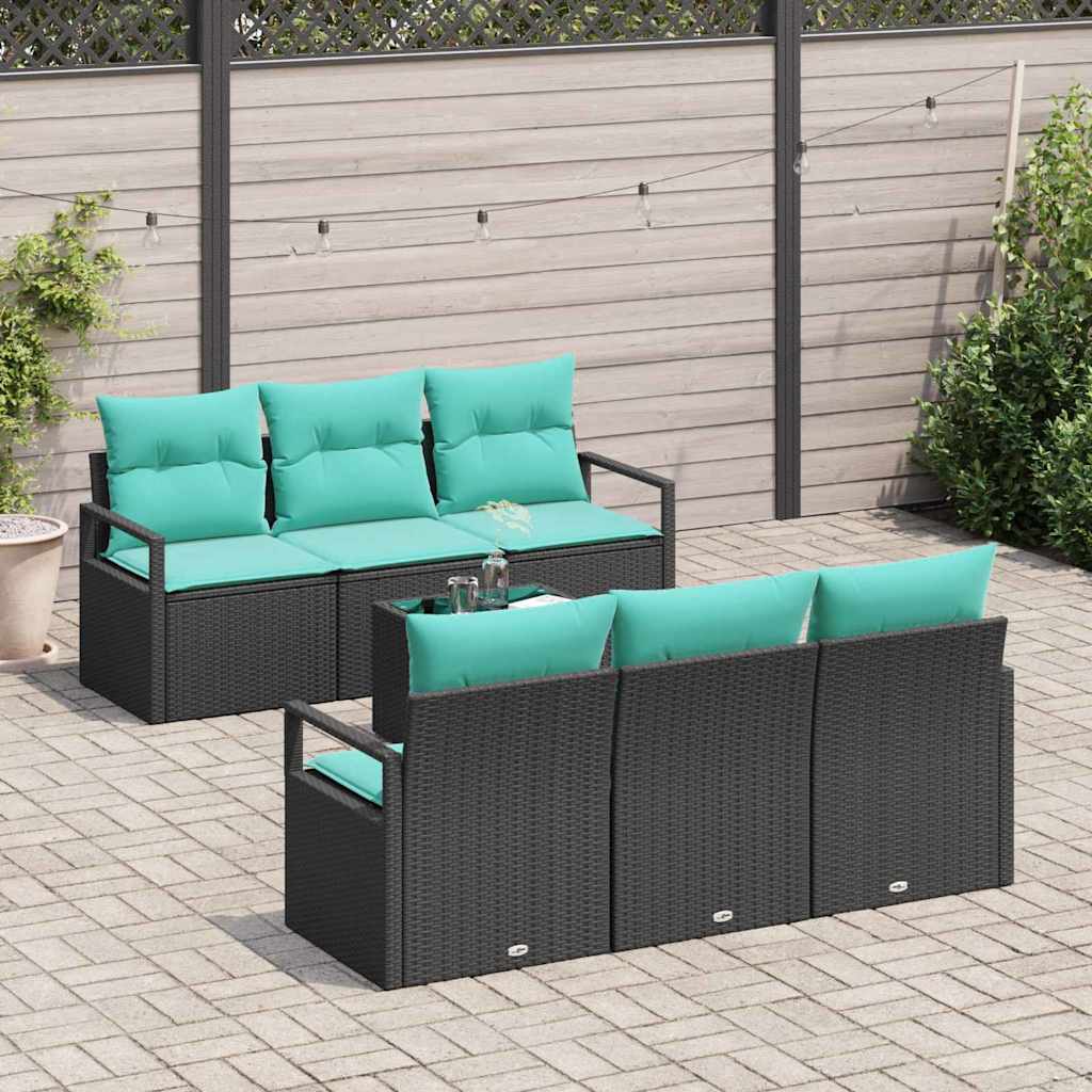 Bankstel met kussen 7 pcs Zwart en Turquoise poly rattan is nu te koop bij PeponiXL, paradijselijk wonen!
