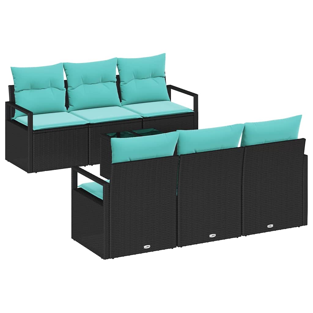 Bankstel met kussen 7 pcs Zwart en Turquoise poly rattan is nu te koop bij PeponiXL, paradijselijk wonen!