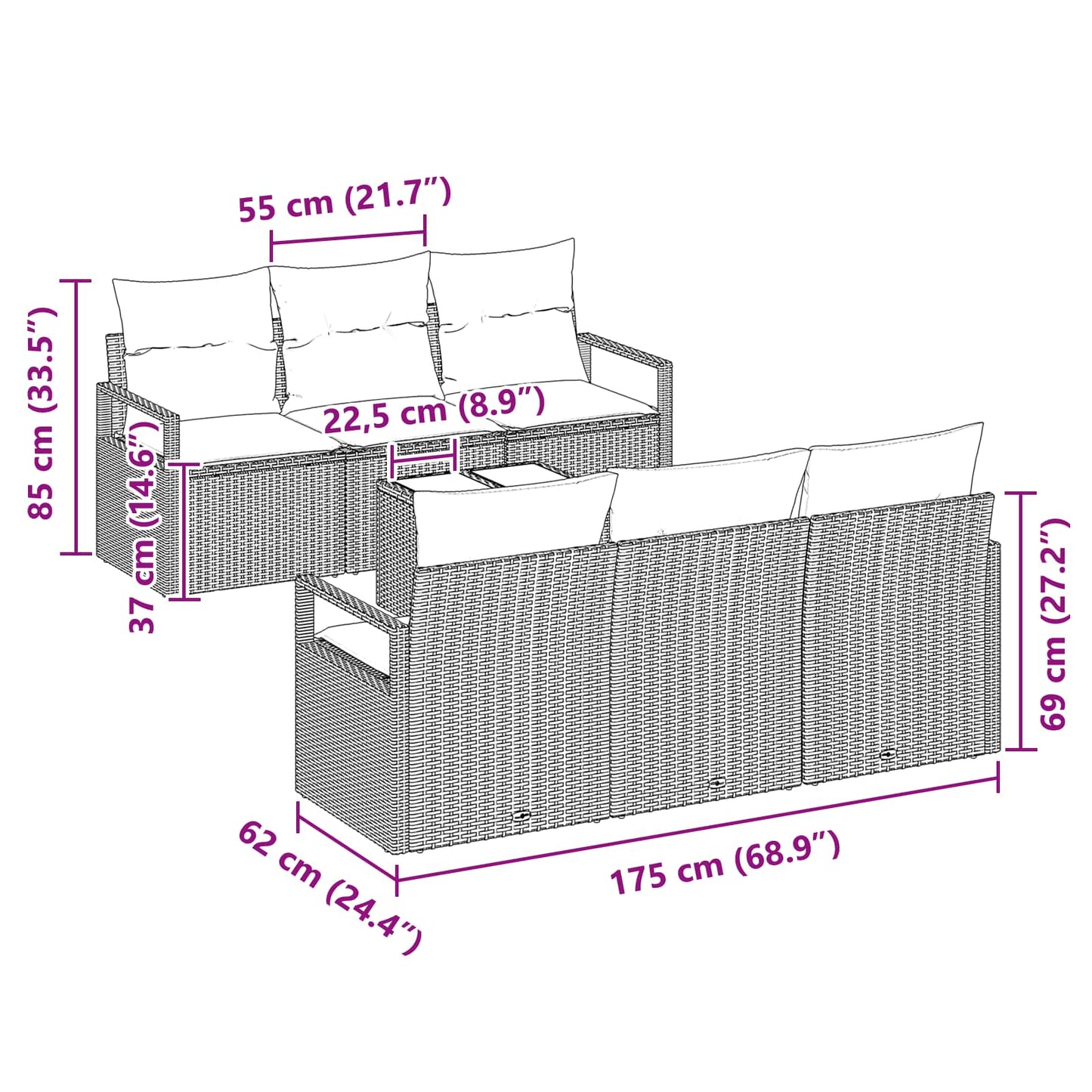 Bankstel met kussen 7 pcs Zwart en Turquoise poly rattan is nu te koop bij PeponiXL, paradijselijk wonen!