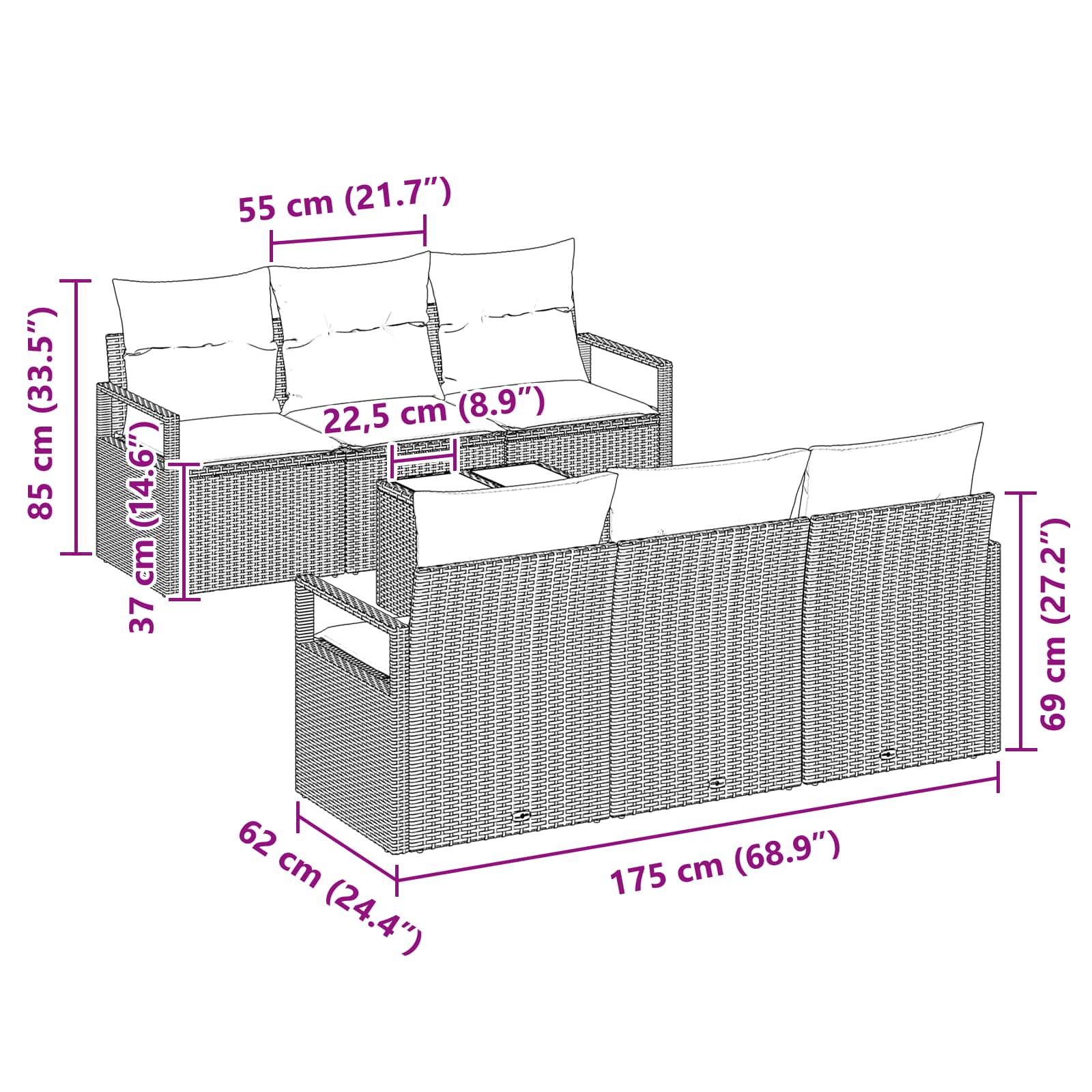 Bankstel met kussen 7 pcs Zwart en Turquoise poly rattan is nu te koop bij PeponiXL, paradijselijk wonen!