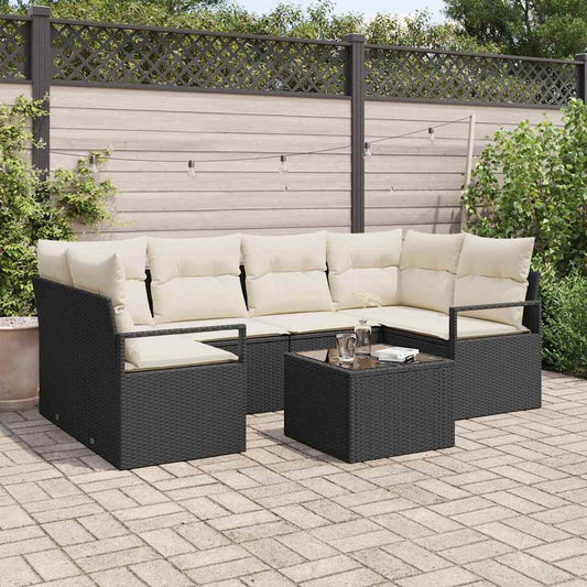 Bankstel met kussen 7 pcs Zwart en Crème poly rattan is nu te koop bij PeponiXL, paradijselijk wonen!
