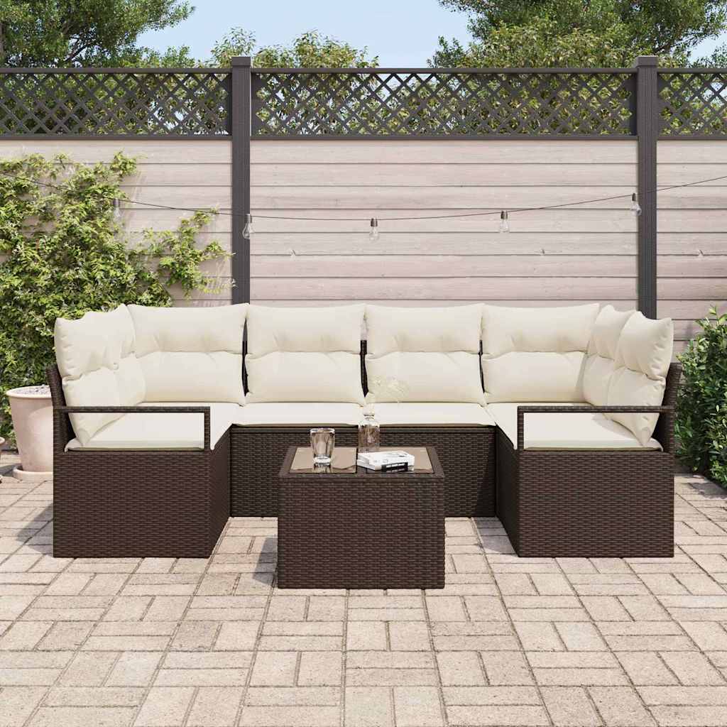 Bankstel met kussen 7 pcs Bruin en Crème poly rattan is nu te koop bij PeponiXL, paradijselijk wonen!