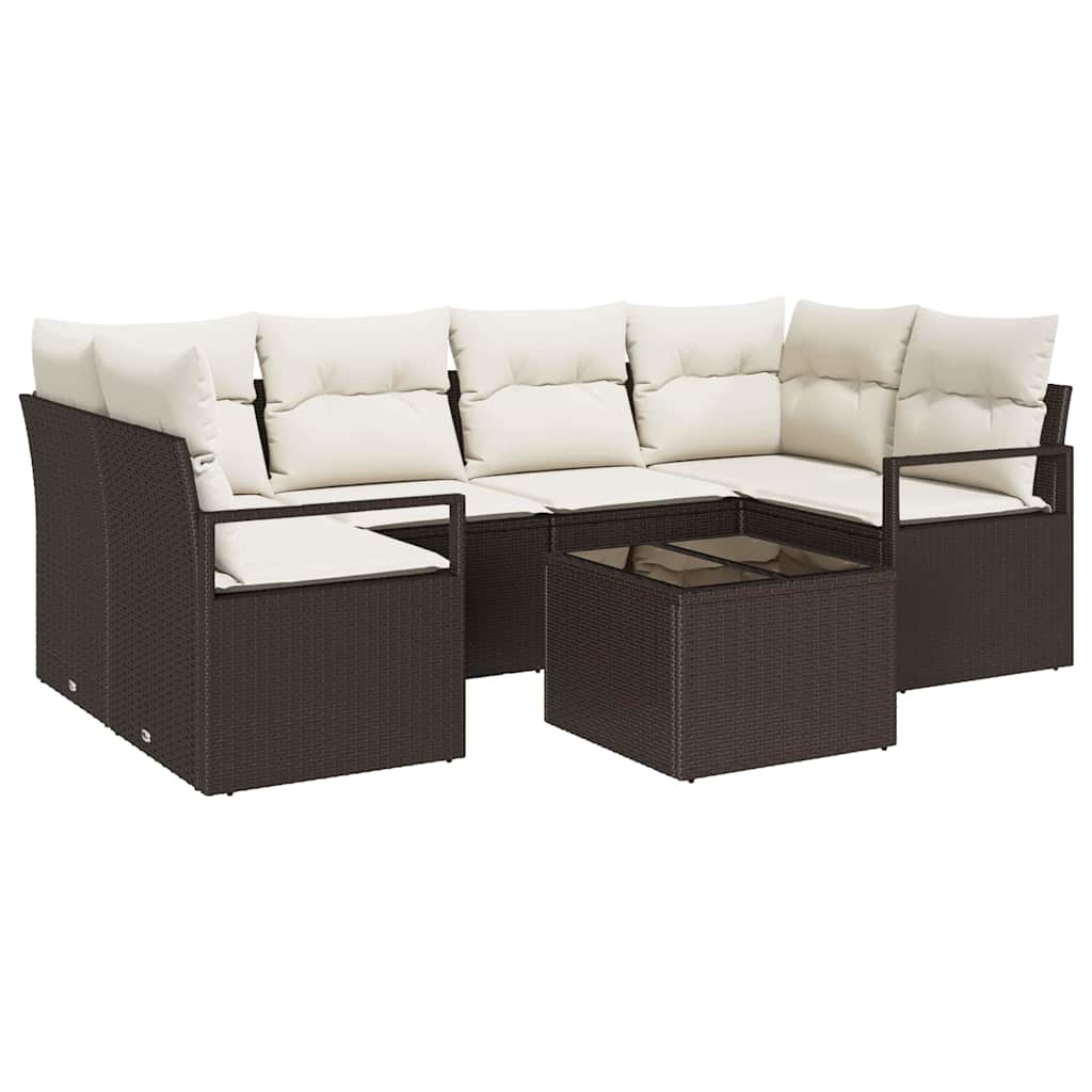 Bankstel met kussen 7 pcs Bruin en Crème poly rattan is nu te koop bij PeponiXL, paradijselijk wonen!