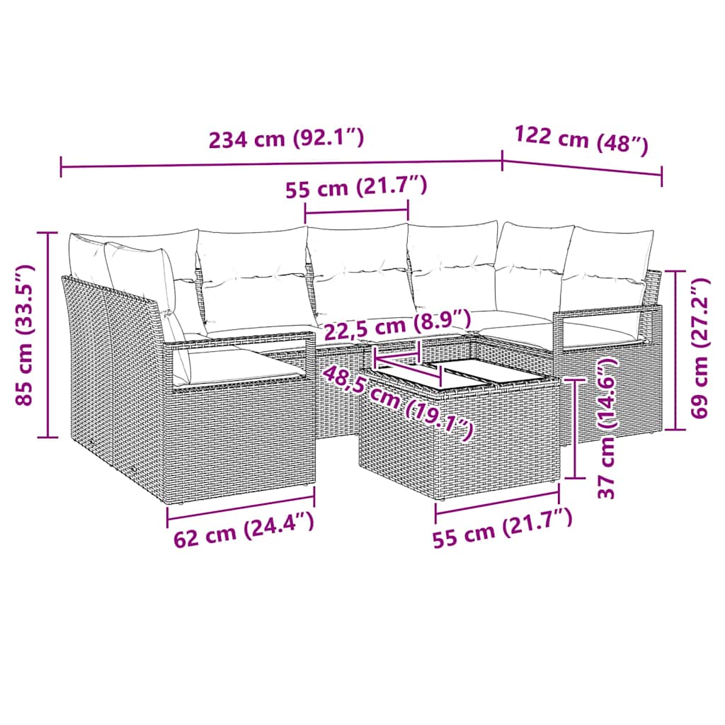 Bankstel met kussen 7 pcs Bruin en Crème poly rattan is nu te koop bij PeponiXL, paradijselijk wonen!