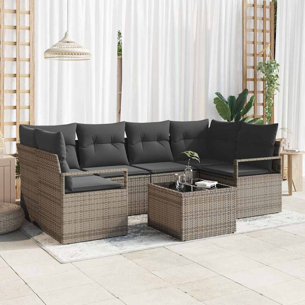 Bankstel met kussen 7 pcs Grijs poly rattan is nu te koop bij PeponiXL, paradijselijk wonen!