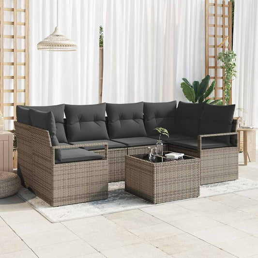 Bankstel met kussen 7 pcs Grijs poly rattan is nu te koop bij PeponiXL, paradijselijk wonen!