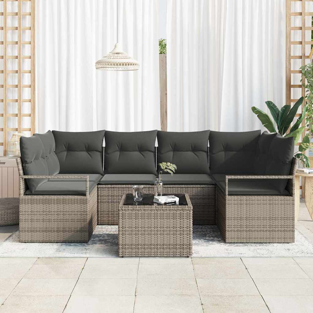 Bankstel met kussen 7 pcs Grijs poly rattan is nu te koop bij PeponiXL, paradijselijk wonen!
