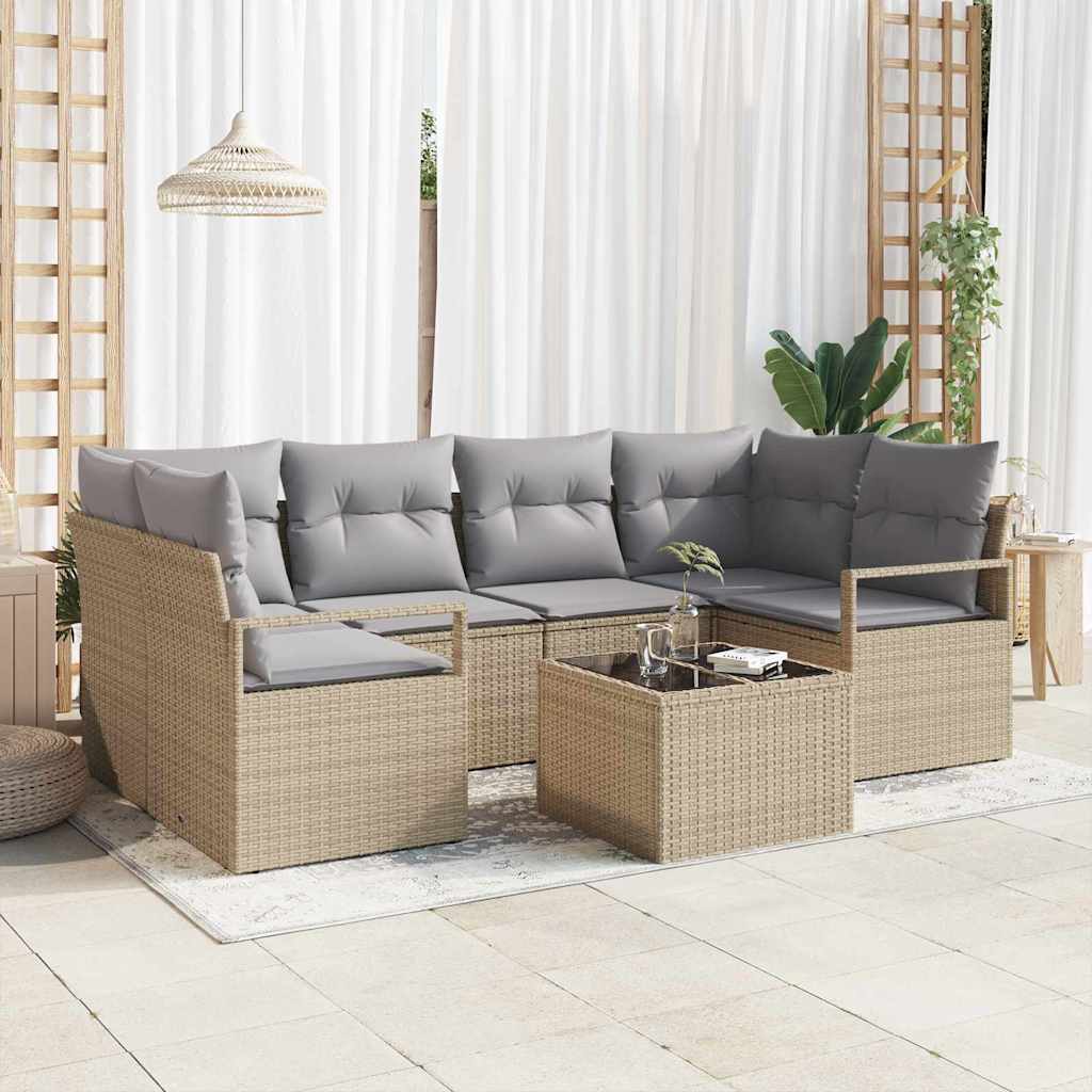 Bankstel met kussen 7 pcs Beige en Grijs poly rattan is nu te koop bij PeponiXL, paradijselijk wonen!