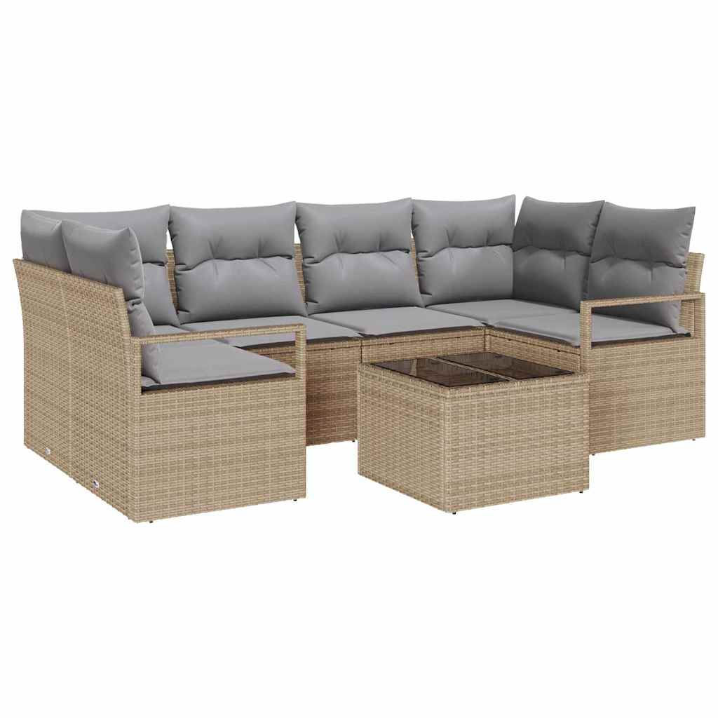 Bankstel met kussen 7 pcs Beige en Grijs poly rattan is nu te koop bij PeponiXL, paradijselijk wonen!