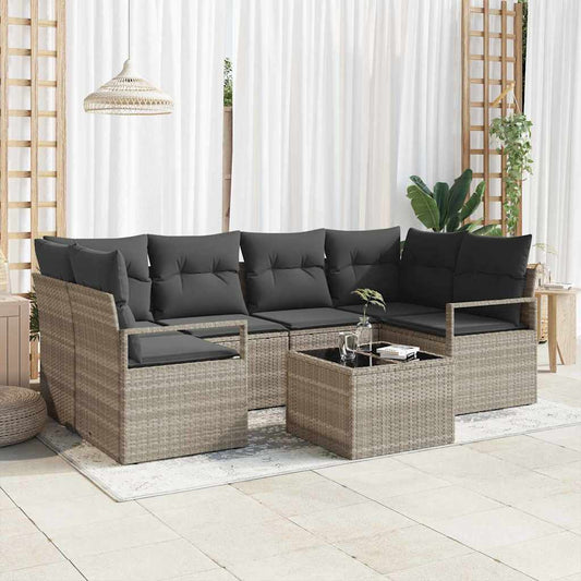 Bankstel 7 pcs Lichtgrijs en Donkergijs poly rattan is nu te koop bij PeponiXL, paradijselijk wonen!