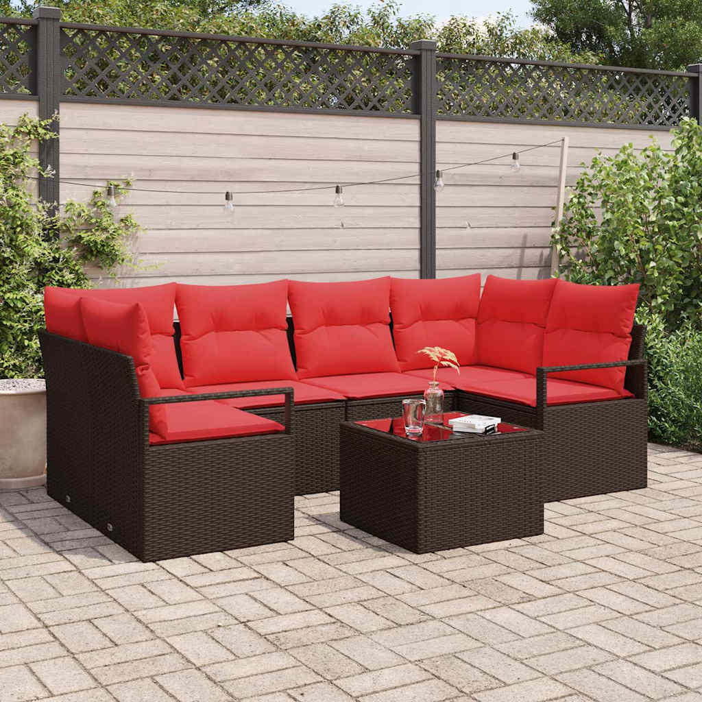 Bankstel 7 pcs Bruin en Rood poly rattan is nu te koop bij PeponiXL, paradijselijk wonen!