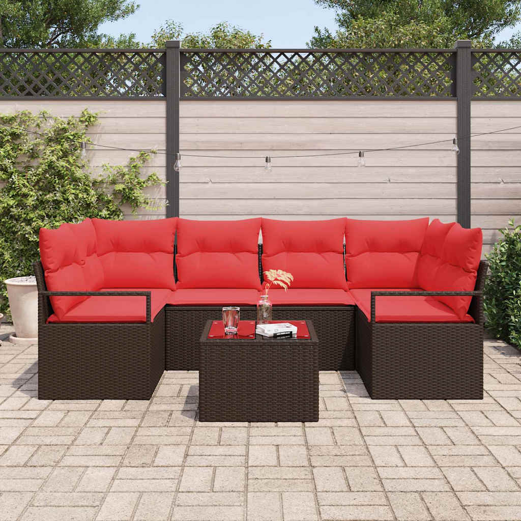 Bankstel 7 pcs Bruin en Rood poly rattan is nu te koop bij PeponiXL, paradijselijk wonen!