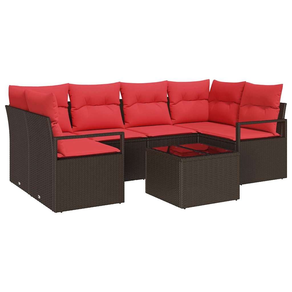 Bankstel 7 pcs Bruin en Rood poly rattan is nu te koop bij PeponiXL, paradijselijk wonen!