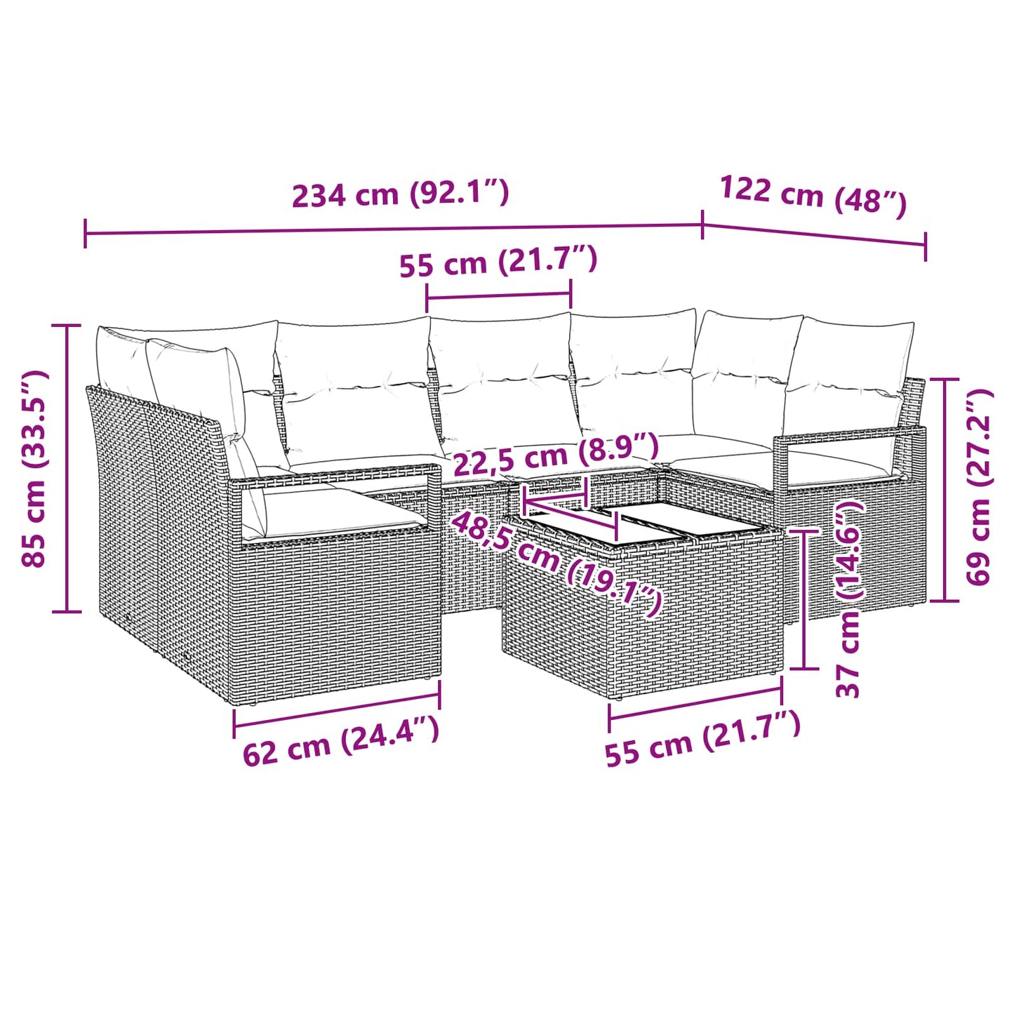 Bankstel 7 pcs Bruin en Rood poly rattan is nu te koop bij PeponiXL, paradijselijk wonen!