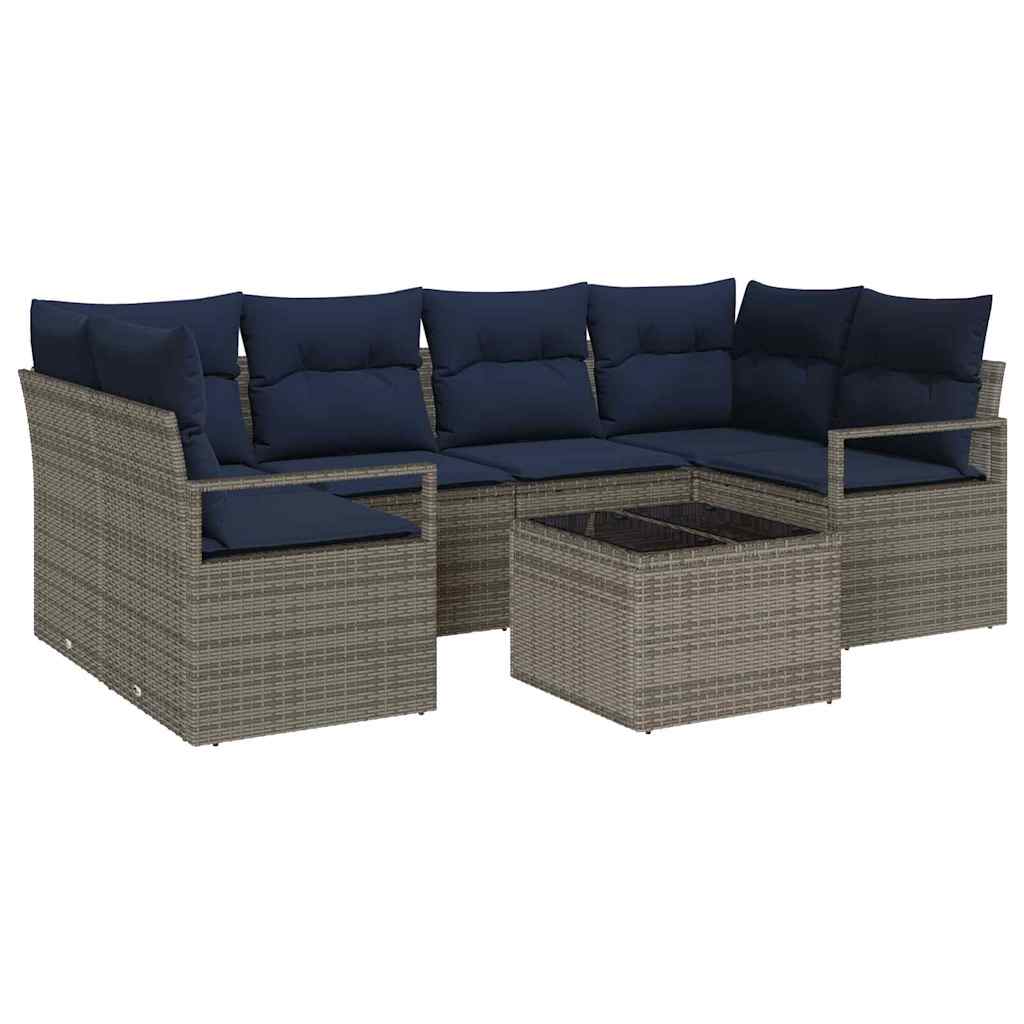Bankstel 7 pcs Grijs en Blauw poly rattan is nu te koop bij PeponiXL, paradijselijk wonen!