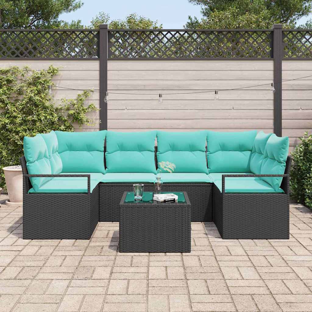 Bankstel 7 pcs Zwart en Blauw poly rattan is nu te koop bij PeponiXL, paradijselijk wonen!