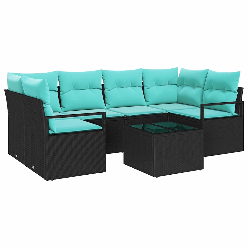 Bankstel 7 pcs Zwart en Blauw poly rattan is nu te koop bij PeponiXL, paradijselijk wonen!