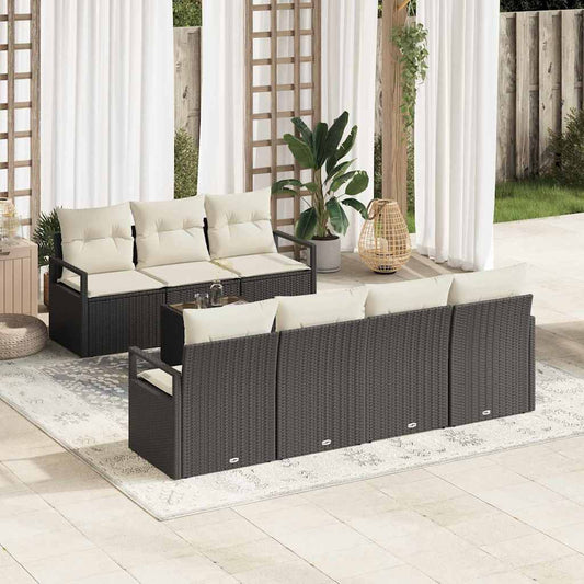Bankstel met kussen 8 pcs Zwart en Crème poly rattan is nu te koop bij PeponiXL, paradijselijk wonen!