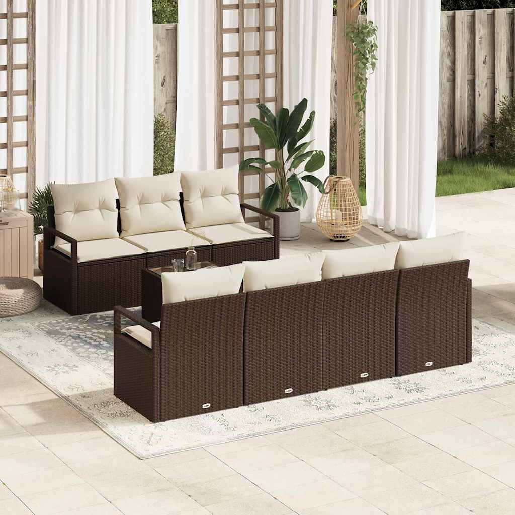 Bankstel met kussen 8 pcs Bruin en Crème poly rattan is nu te koop bij PeponiXL, paradijselijk wonen!