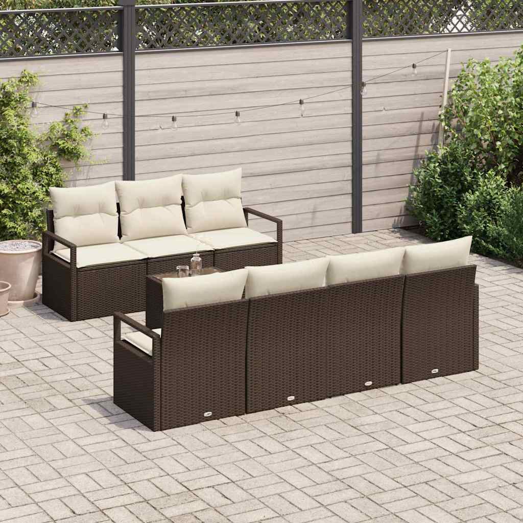 Bankstel met kussen 8 pcs Bruin en Crème poly rattan is nu te koop bij PeponiXL, paradijselijk wonen!