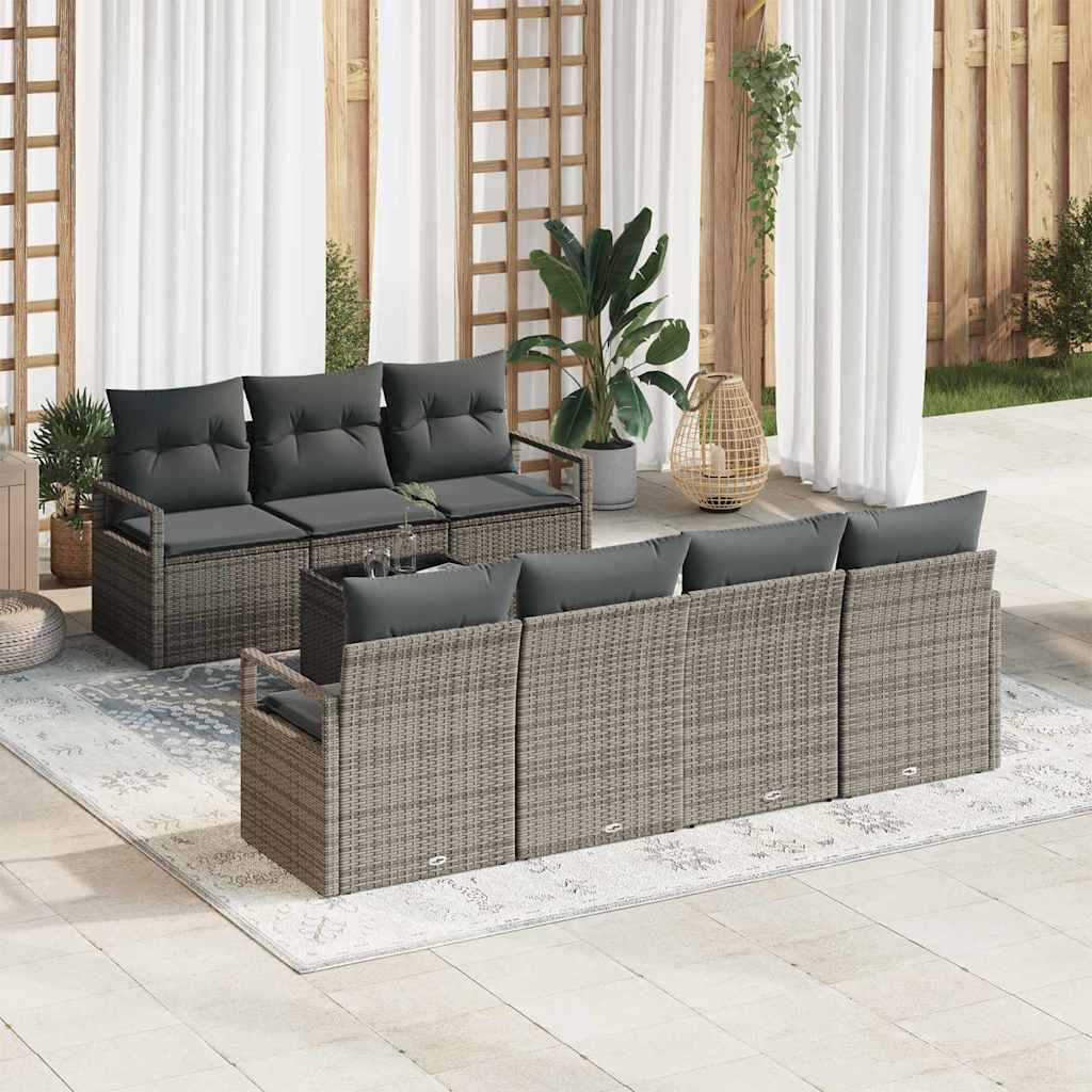 Bankstel met kussen 8 pcs Grijs poly rattan is nu te koop bij PeponiXL, paradijselijk wonen!