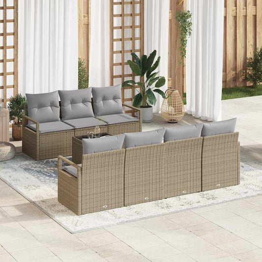 Bankstel met kussen 8 pcs Beige en Grijs poly rattan is nu te koop bij PeponiXL, paradijselijk wonen!