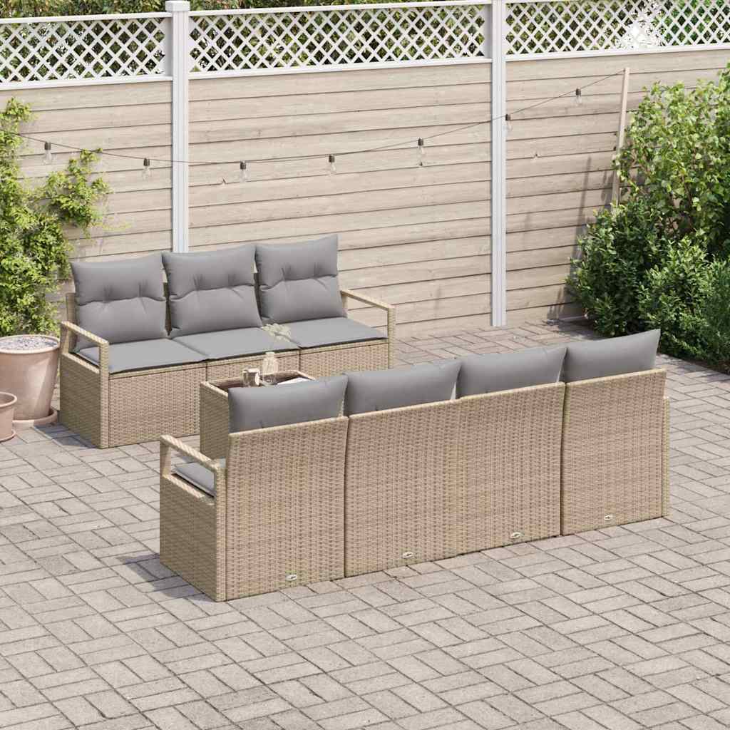 Bankstel 8 pcs Beige en Grijs poly rattan is nu te koop bij PeponiXL, paradijselijk wonen!