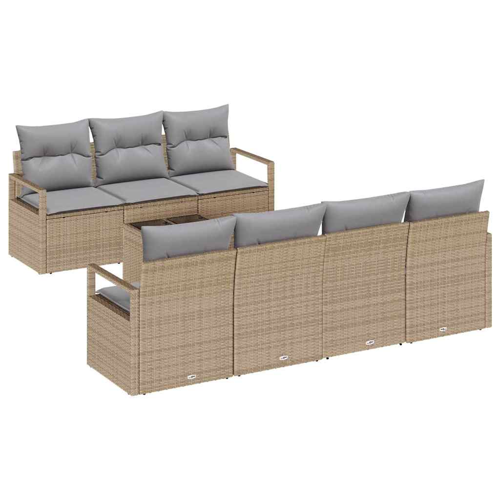 Bankstel 8 pcs Beige en Grijs poly rattan is nu te koop bij PeponiXL, paradijselijk wonen!
