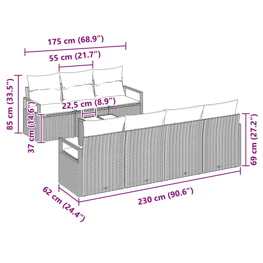 Bankstel 8 pcs Beige en Grijs poly rattan is nu te koop bij PeponiXL, paradijselijk wonen!